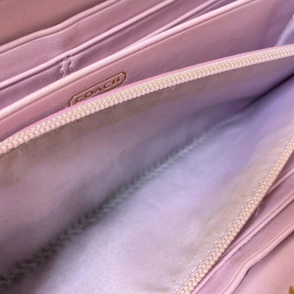 Auth COACH Signature - Khaki Dark Brown Jacquard Leather Long Wallet - Picture 7 of 10